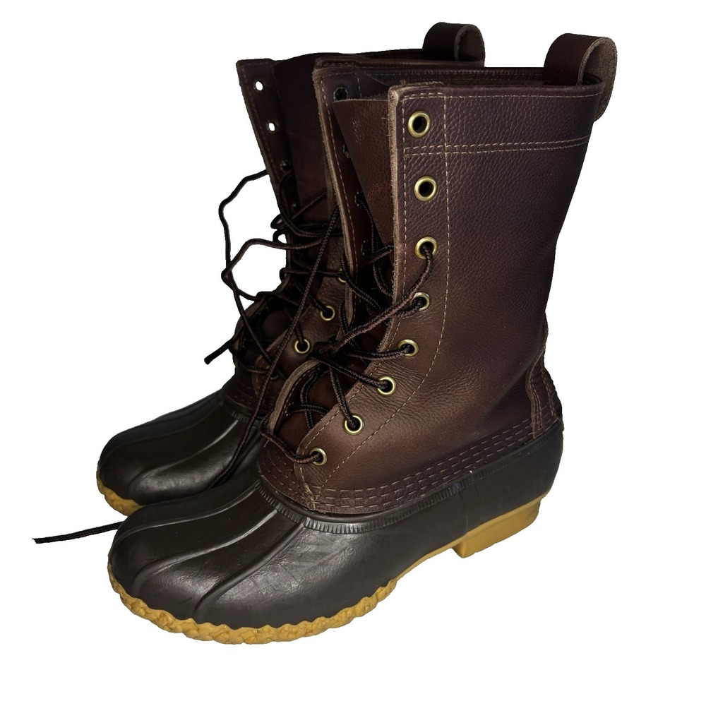 LL Bean Duck Boots Womens 6M Brown Leather Waterproof Winter Maine Hunting USA